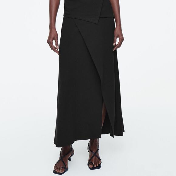 COS Black Jersey Wrap Midi Skirt Size S - Picture 1 of 5